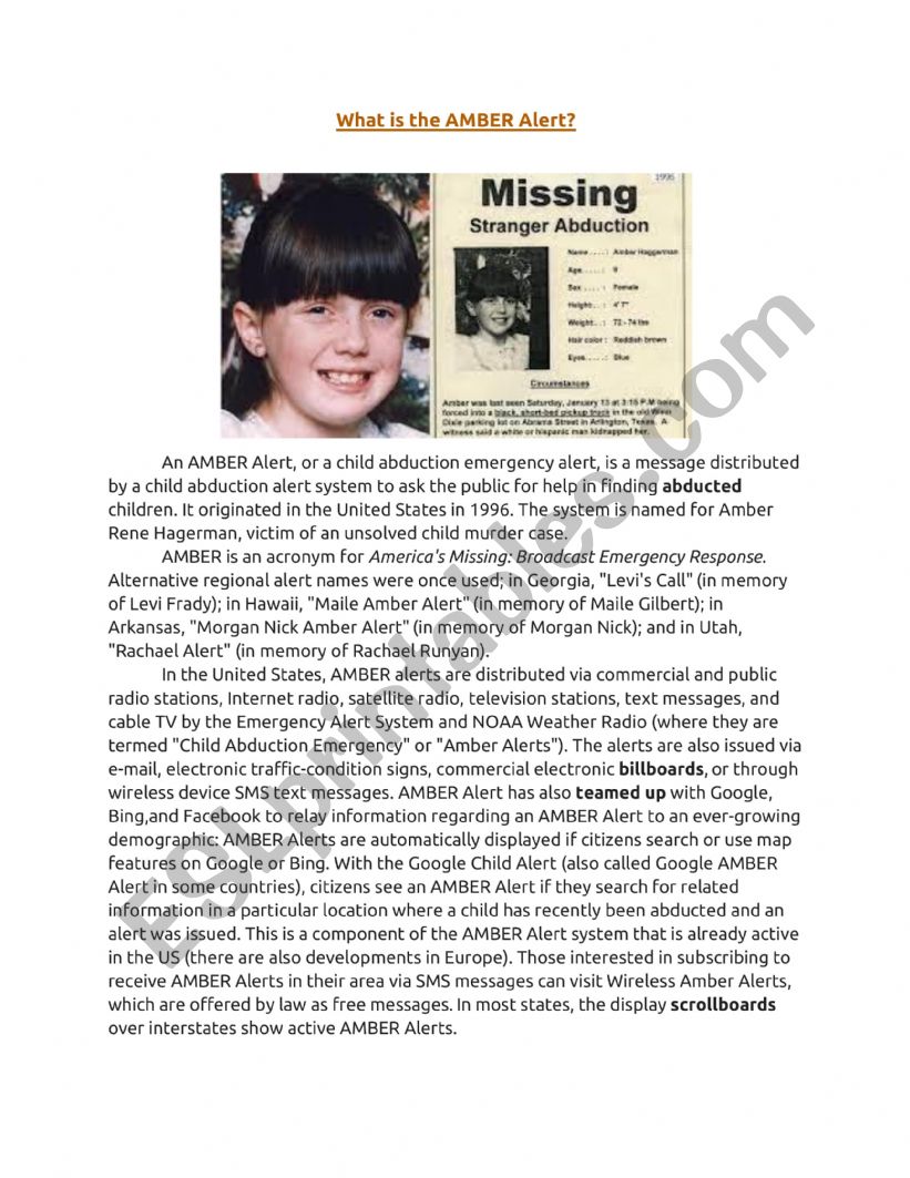 Amber Alerts History worksheet