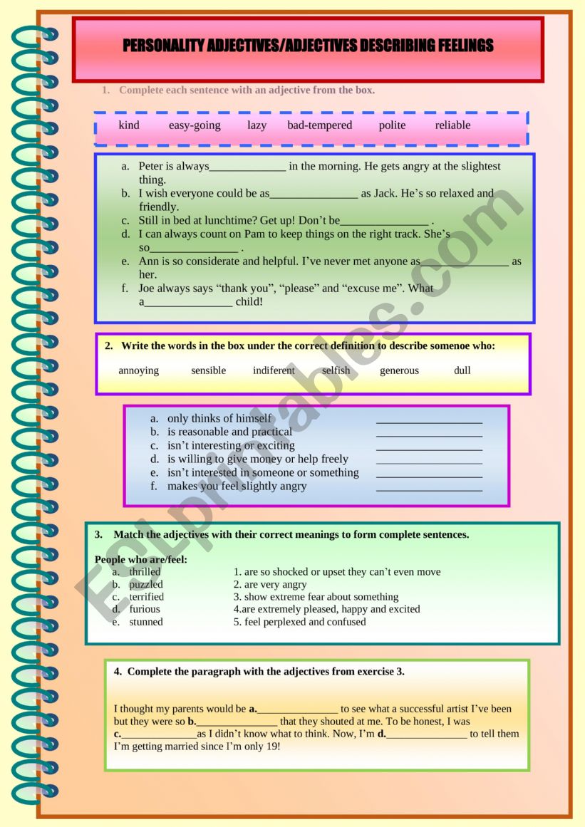 Personality Adjetives  worksheet