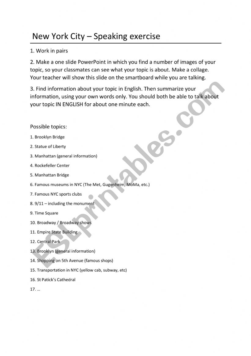 New York City - speaking assignment