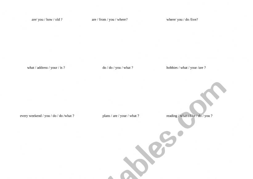 questionnaire worksheet