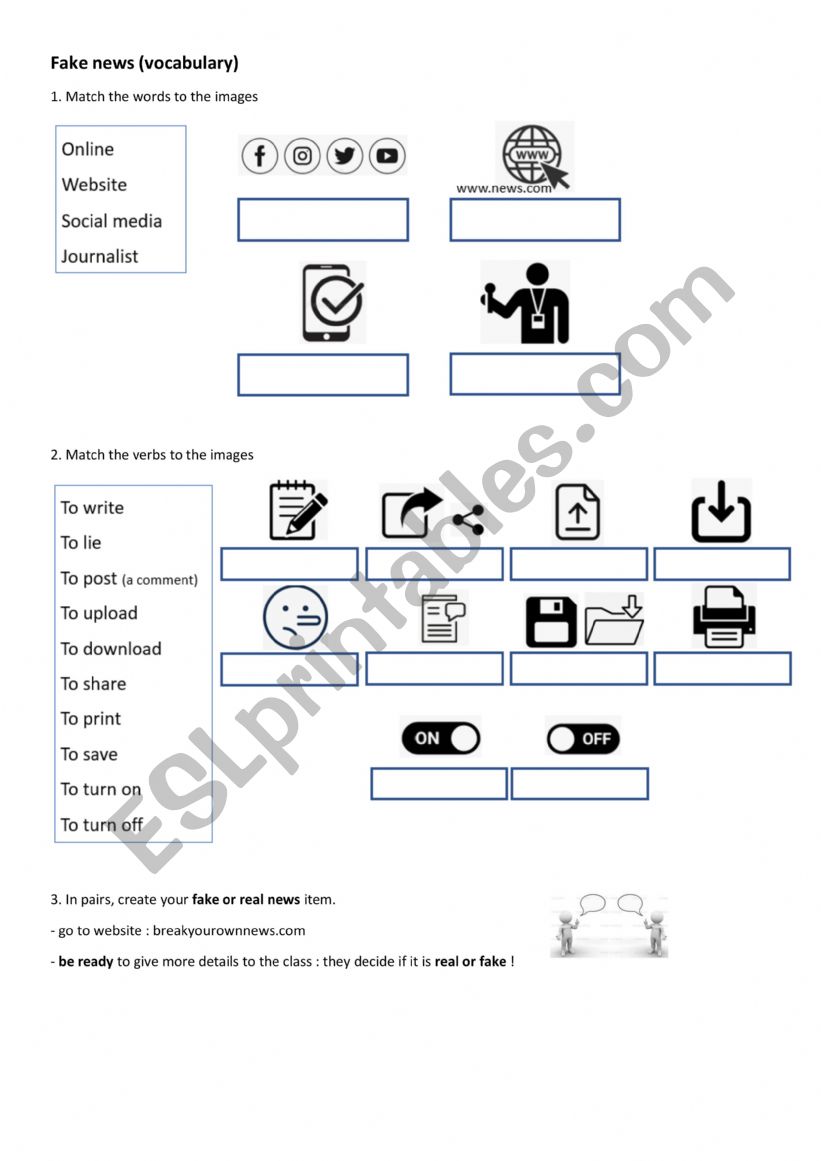 Fake news vocabulary worksheet