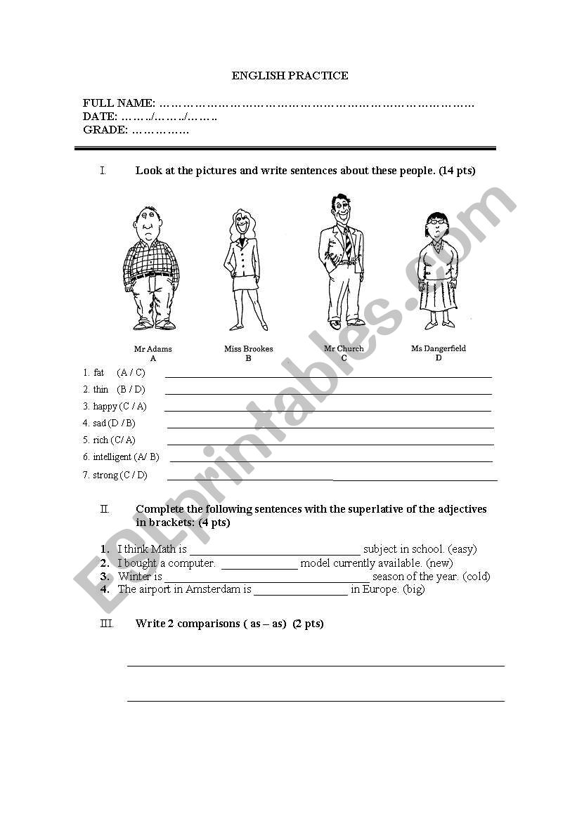 COMPARATIVES AND SUPERLATIVES worksheet