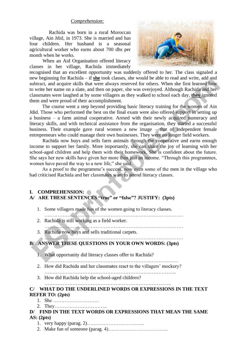 Reading Comprehension GirlÃ¯Â¿Â½s Education