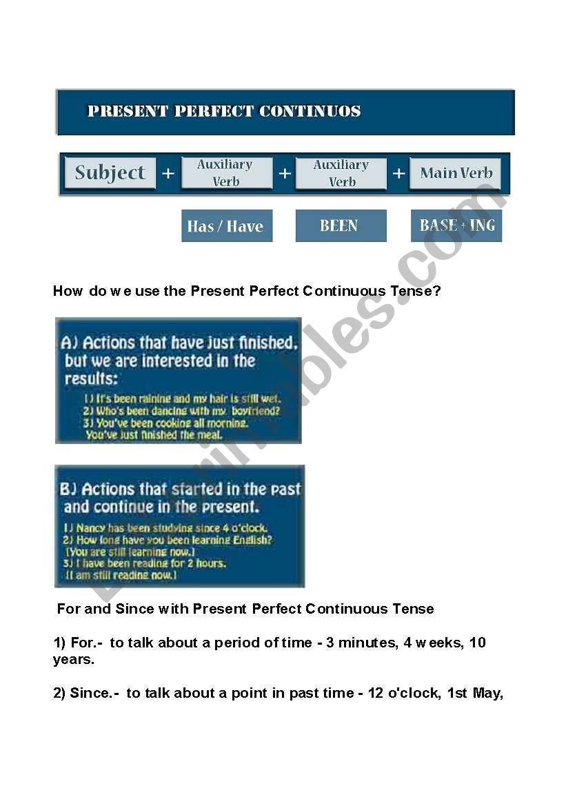 PRESENT PERFECT CONTINUOUS TENSE AND EXERCISES