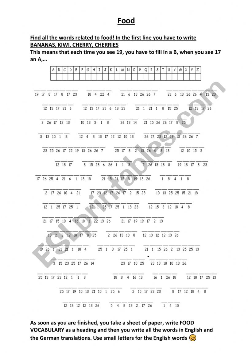 food riddle worksheet