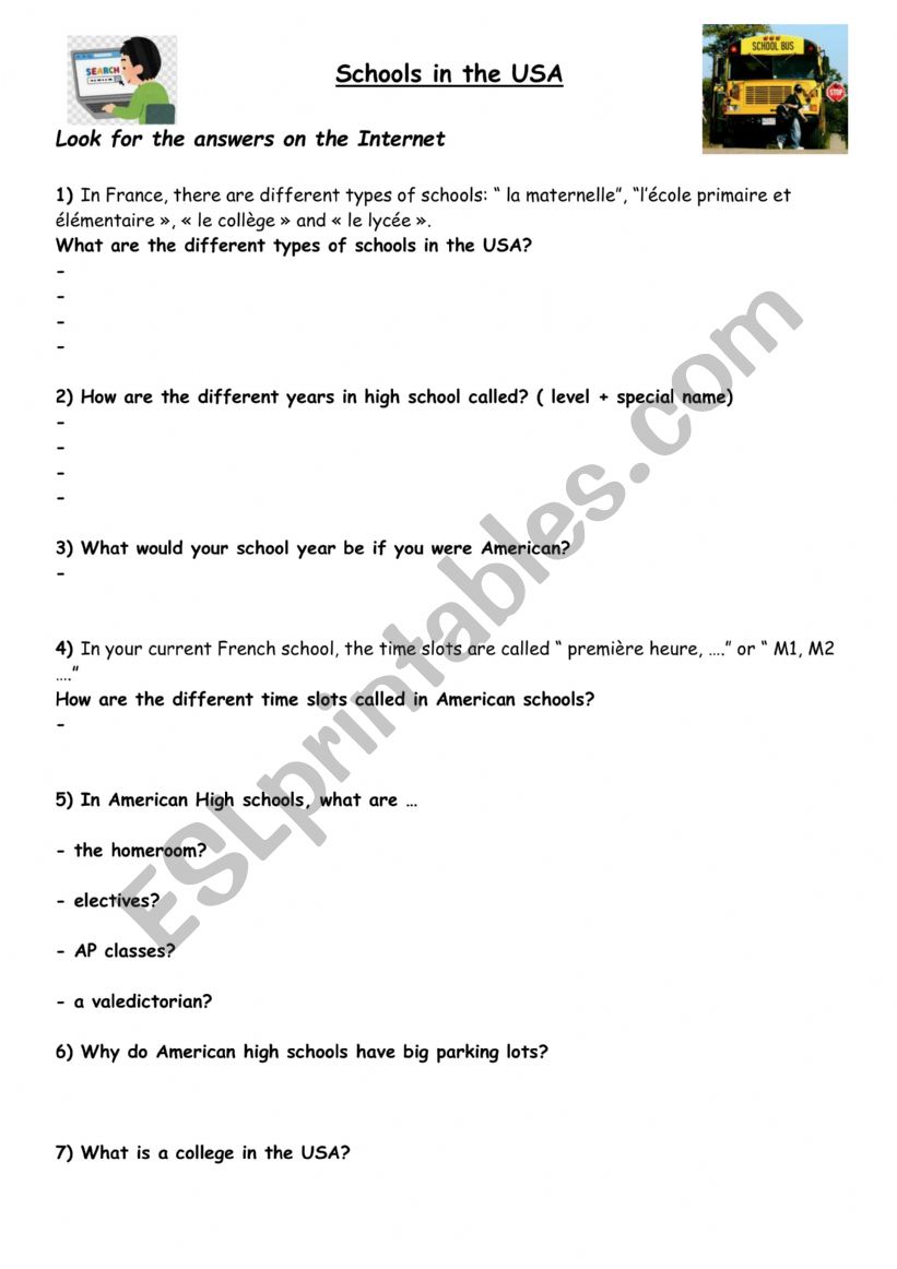 Schools in the USA worksheet