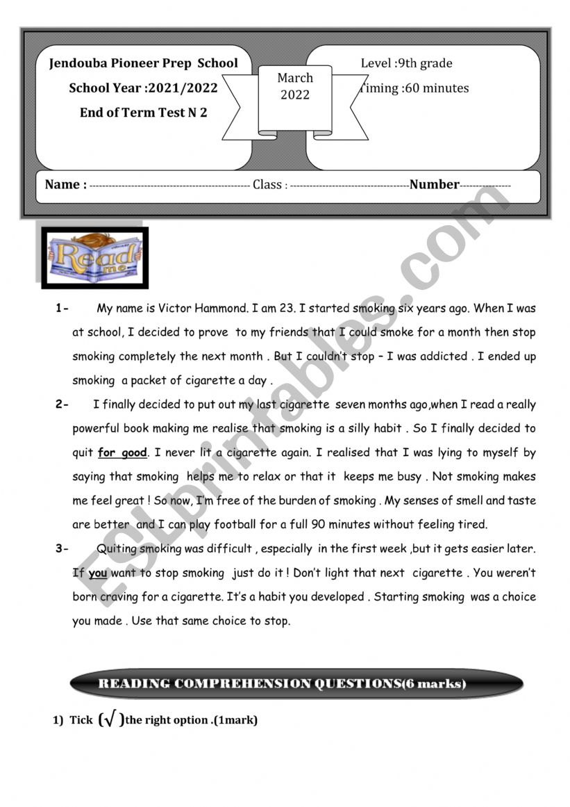 END OF TERM TEST N2 worksheet