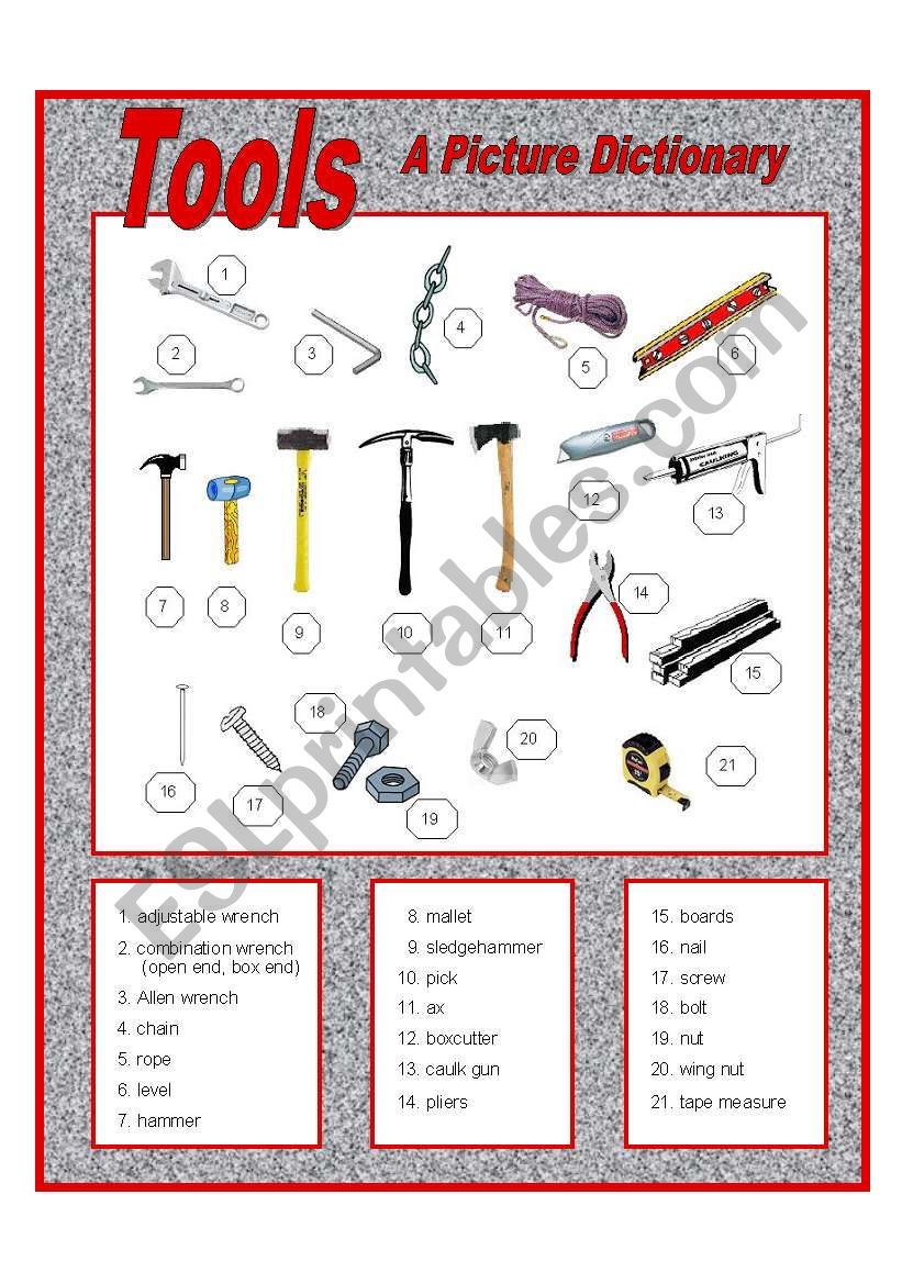 Tools Picture Dictionary (half page)