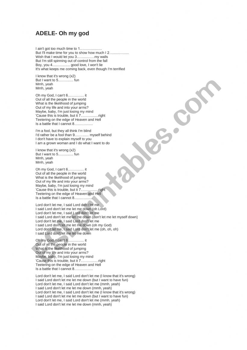 Adele-Oh My God worksheet