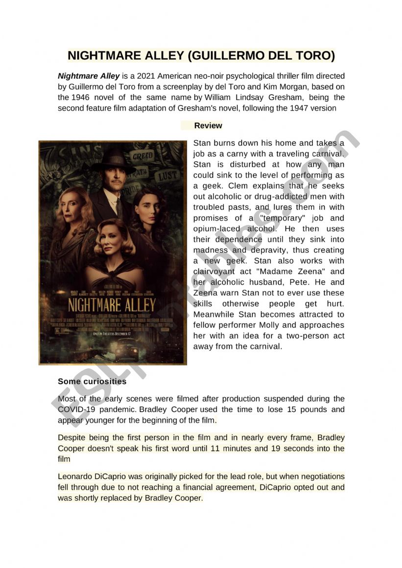 Nightmare Alley worksheet