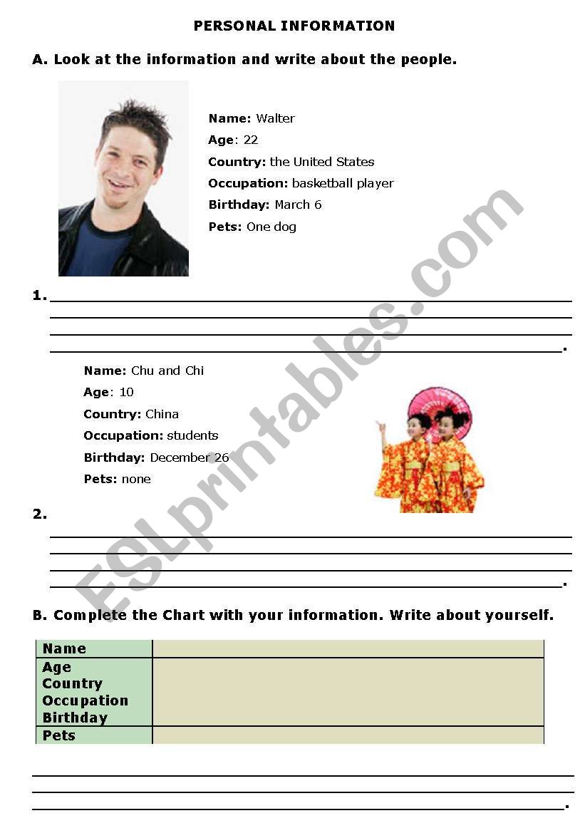 Personal Information worksheet