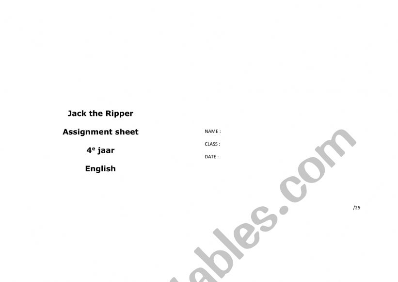 Jack the Ripper Worksheeet worksheet