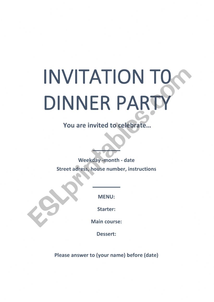 Dinner invitation worksheet
