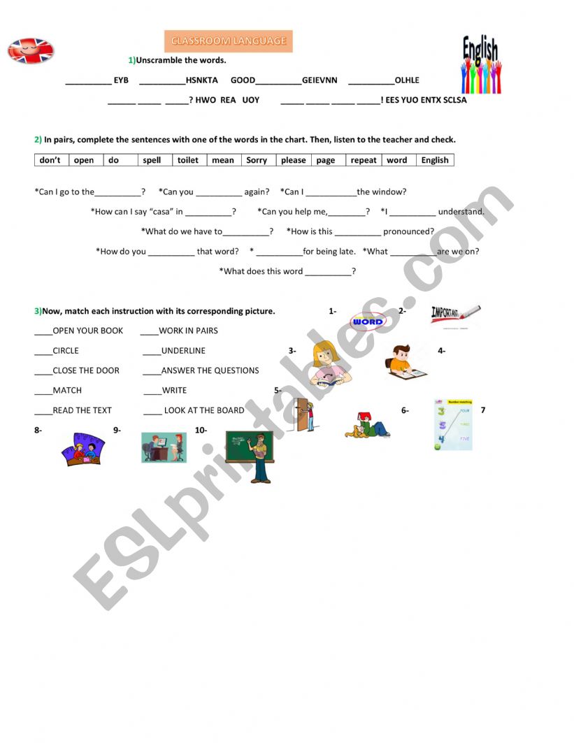 Classroom Languge worksheet