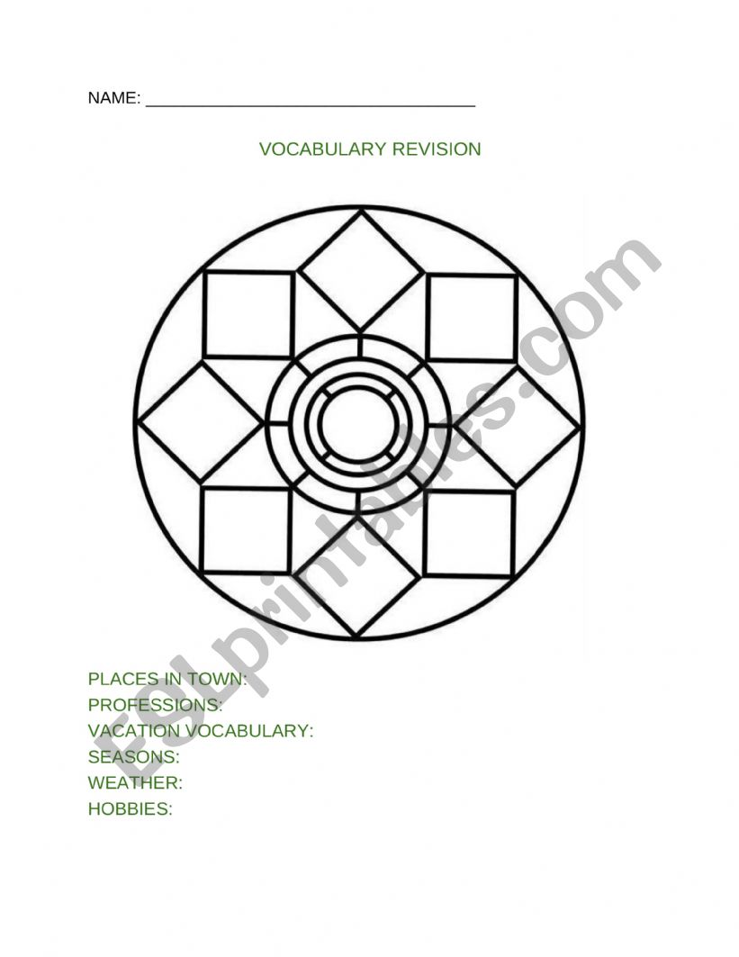 Mandala to revise vocabulary worksheet