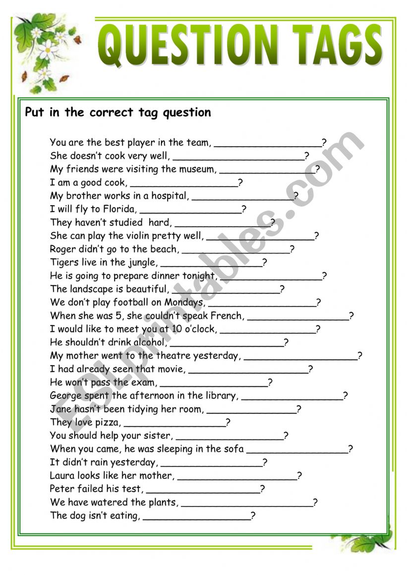 Question tags worksheet