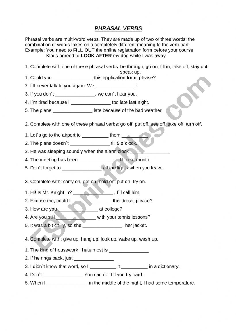 Phrasal Verbs worksheet