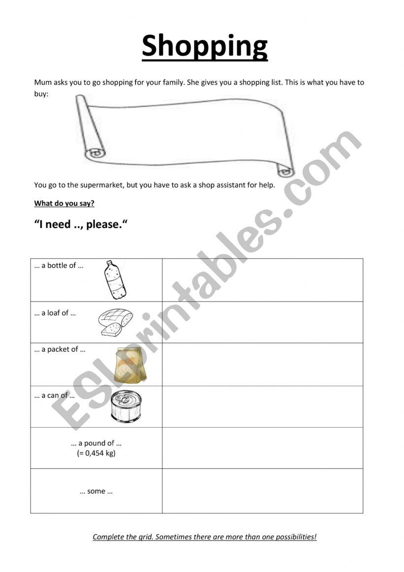 Quantities worksheet