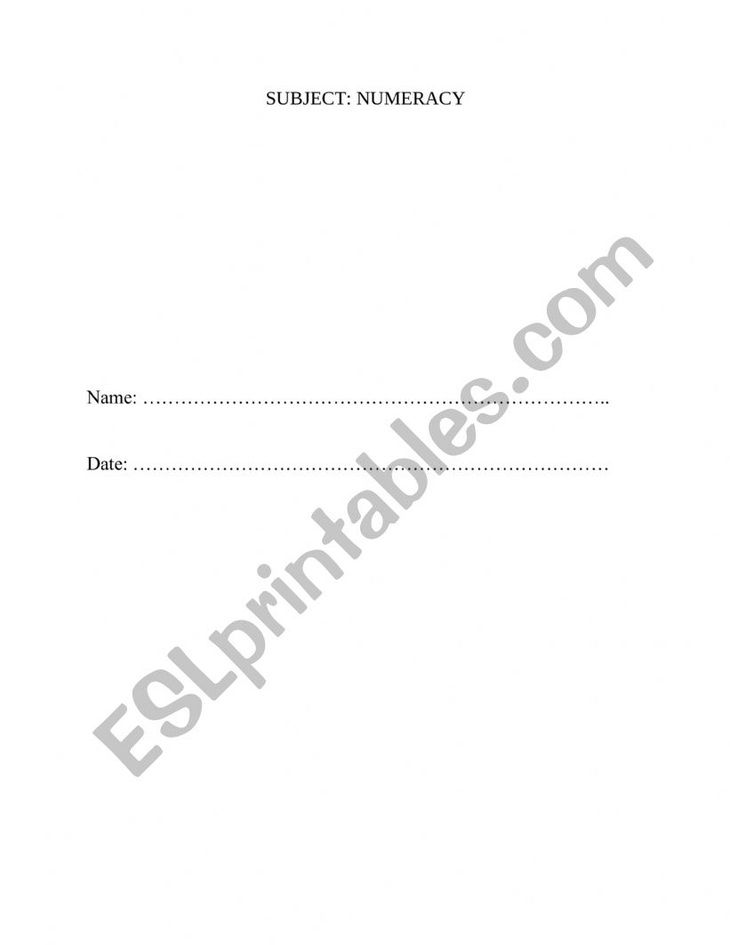 Numeracy  worksheet