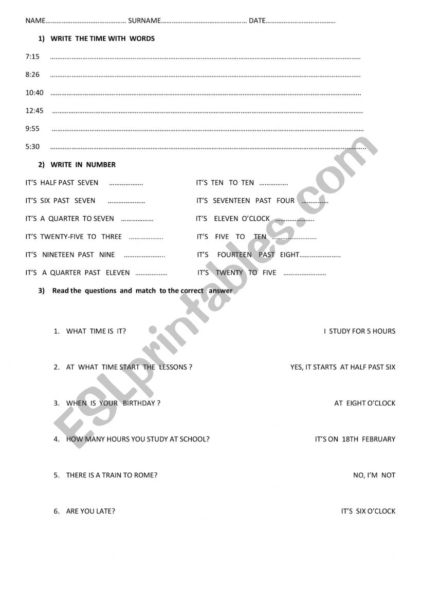 TIME- TEST worksheet