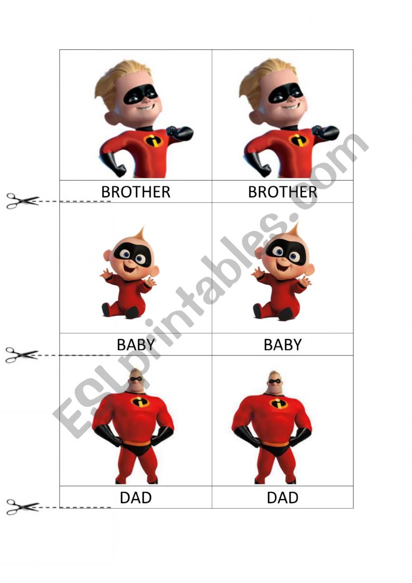 MEMROY GAME FAMILY MEMBERS worksheet