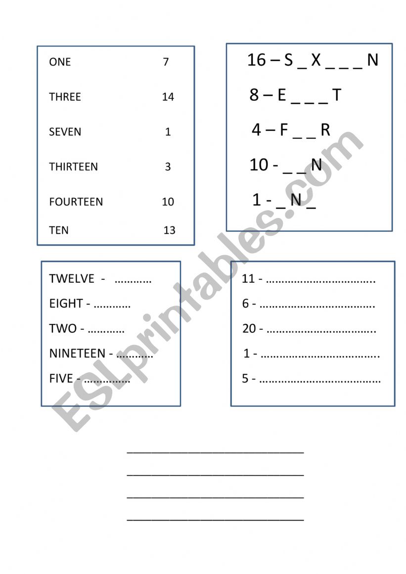 numbwe test worksheet