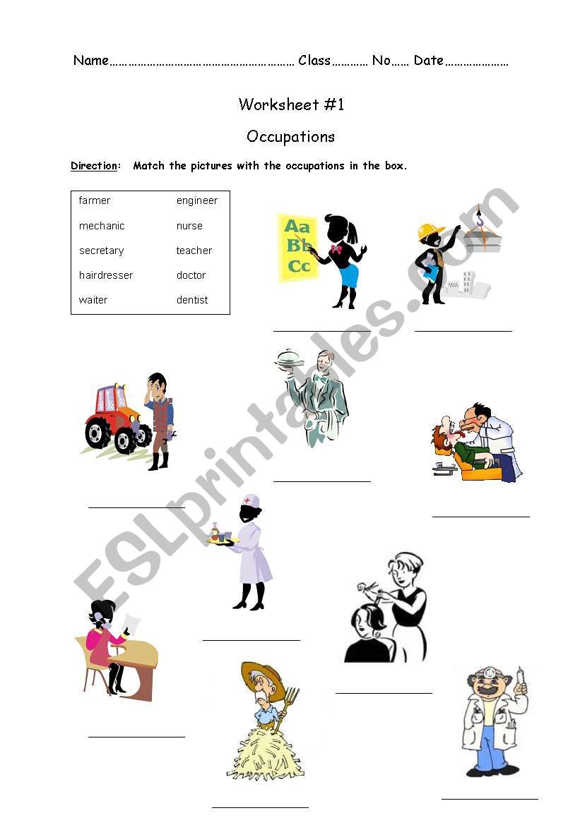 Occupations worksheet