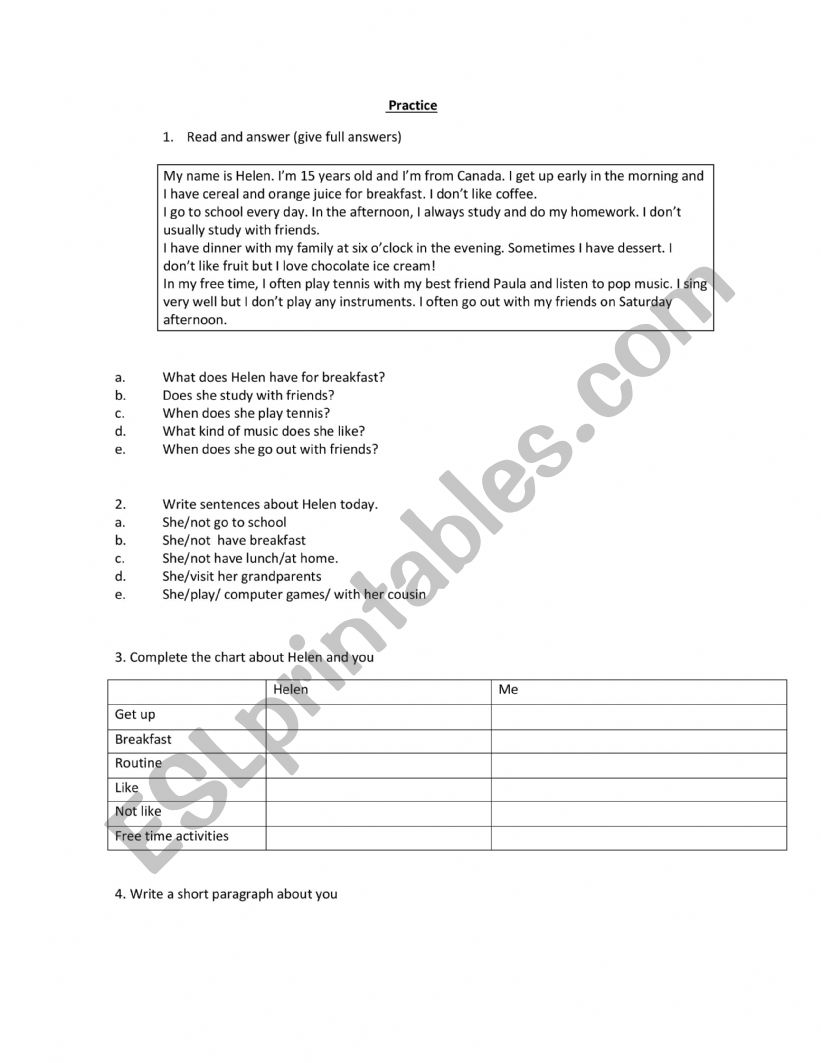 routine reading comprehension worksheet