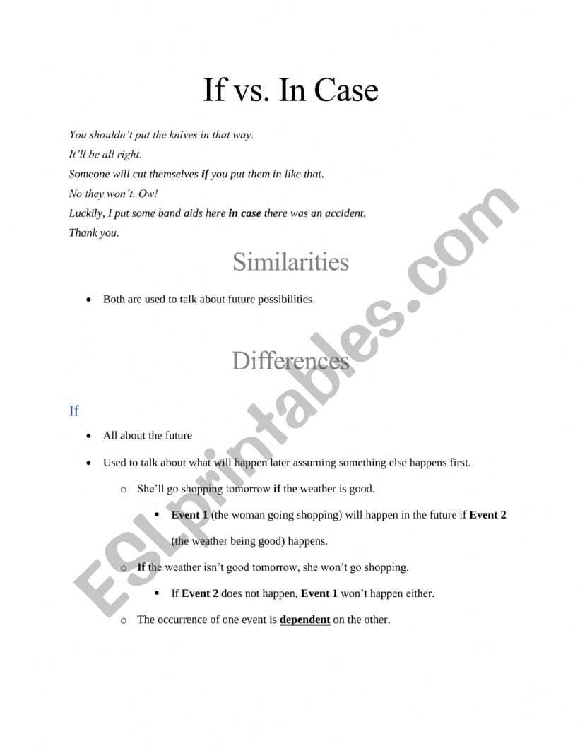 If vs In Case worksheet