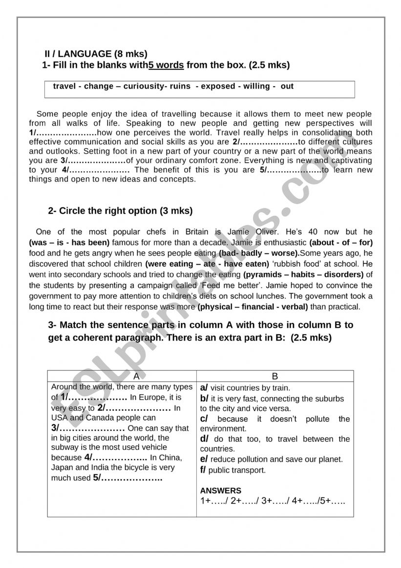 9th form test 4 worksheet