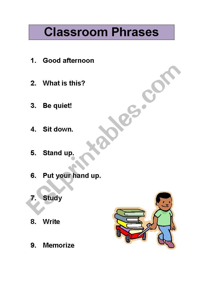 Useful classroom phrases worksheet