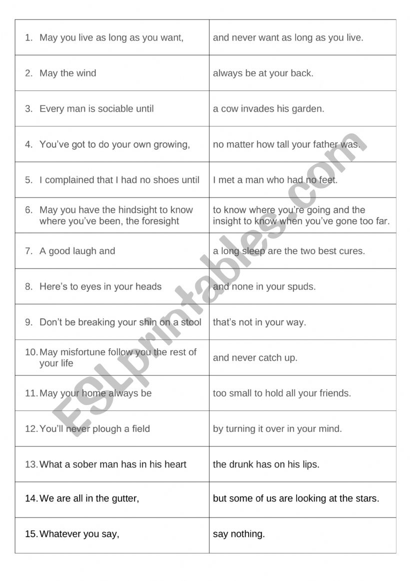 Domino of Irish Sayings worksheet