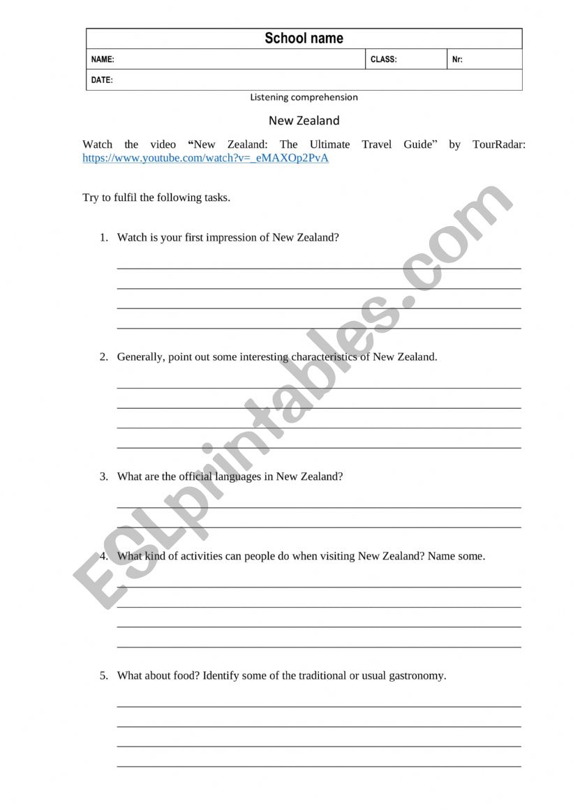 new zealand listening exercise