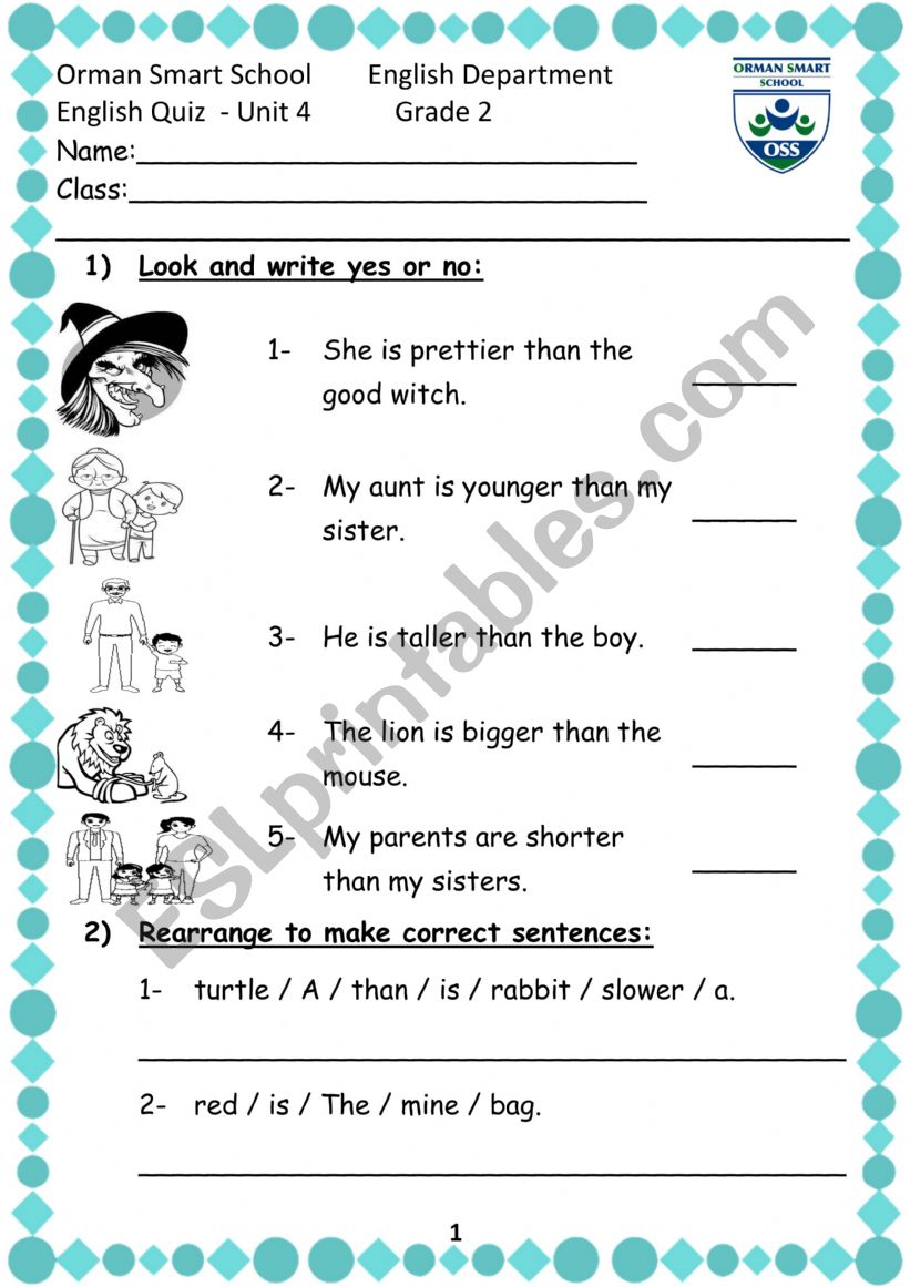 Comparatives and possessive pronouns quiz