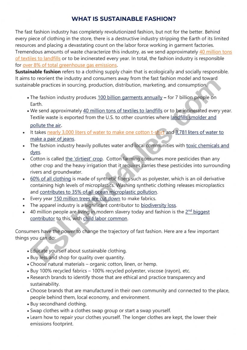 What is sustainable fashion worksheet