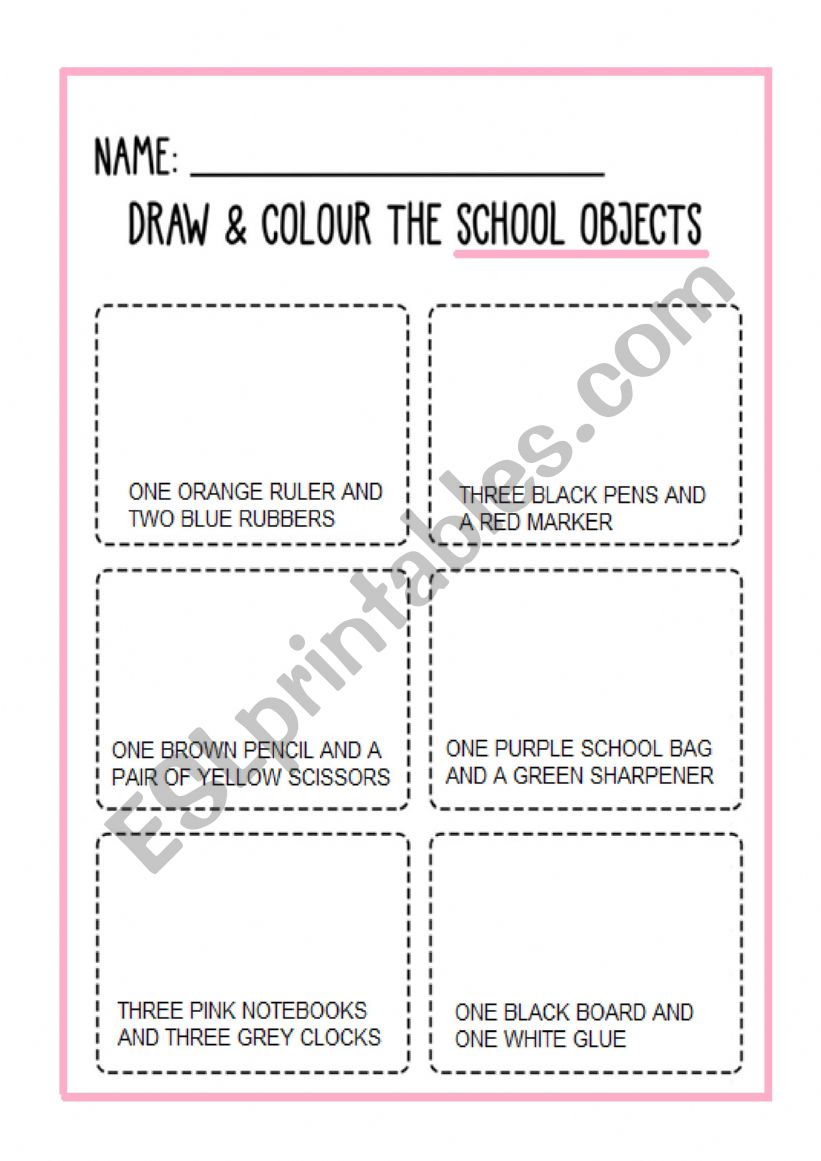 School objects worksheet