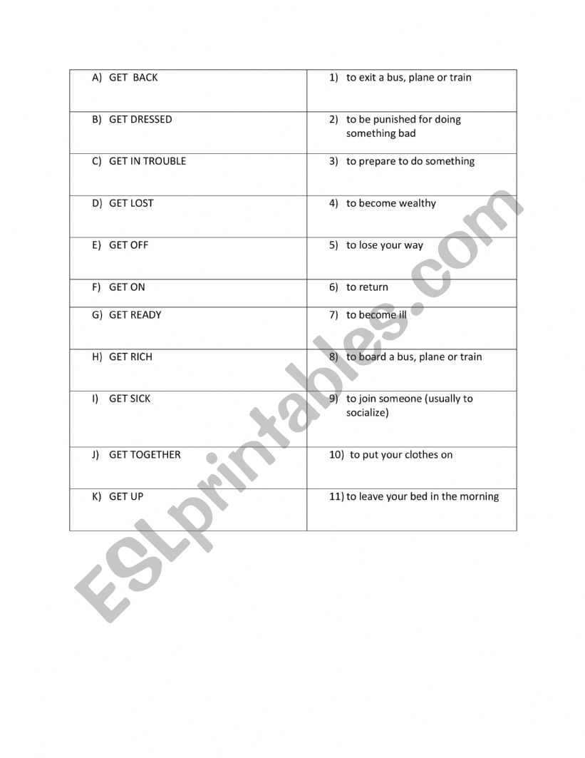 Phrasal verbs with GET worksheet