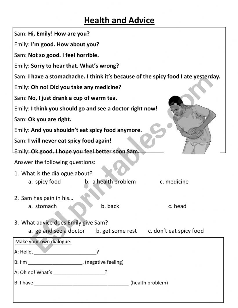 Health & Advice Worksheet worksheet