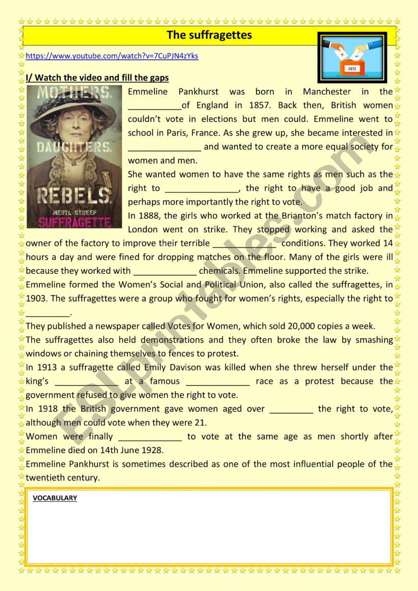 Suffragettes - Youtube video worksheet