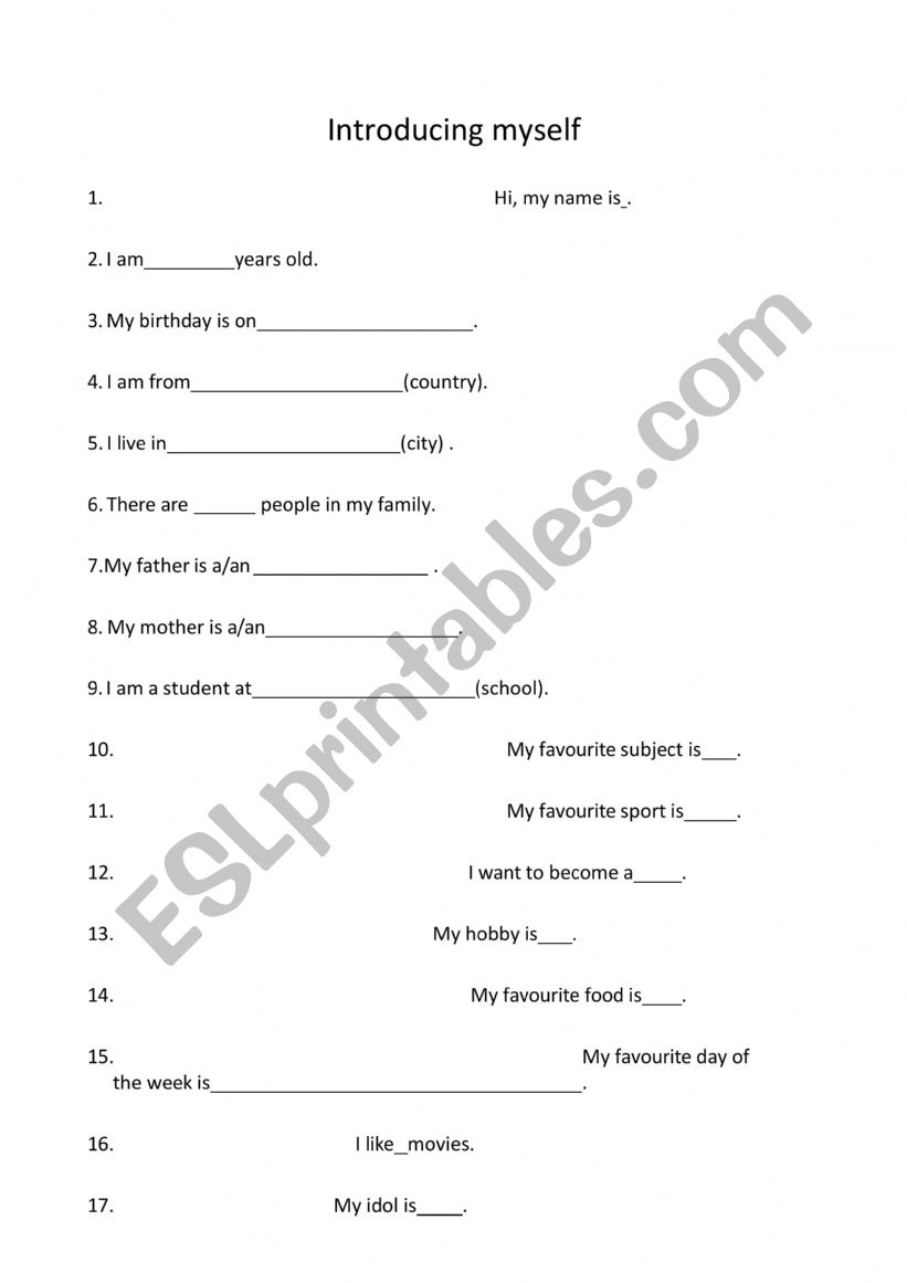 Introducing yourself worksheet