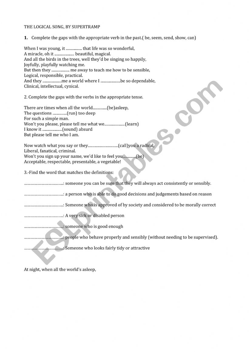 The Logical Song worksheet