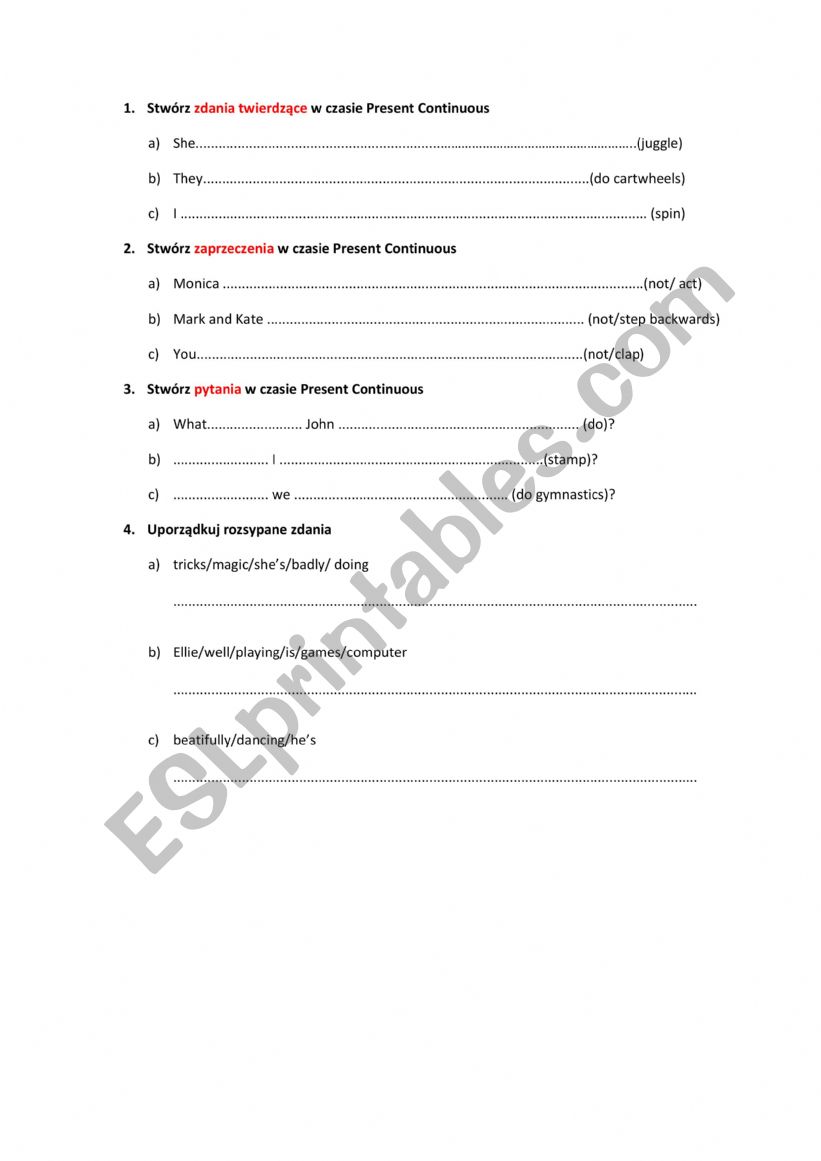 Present Continuous worksheet