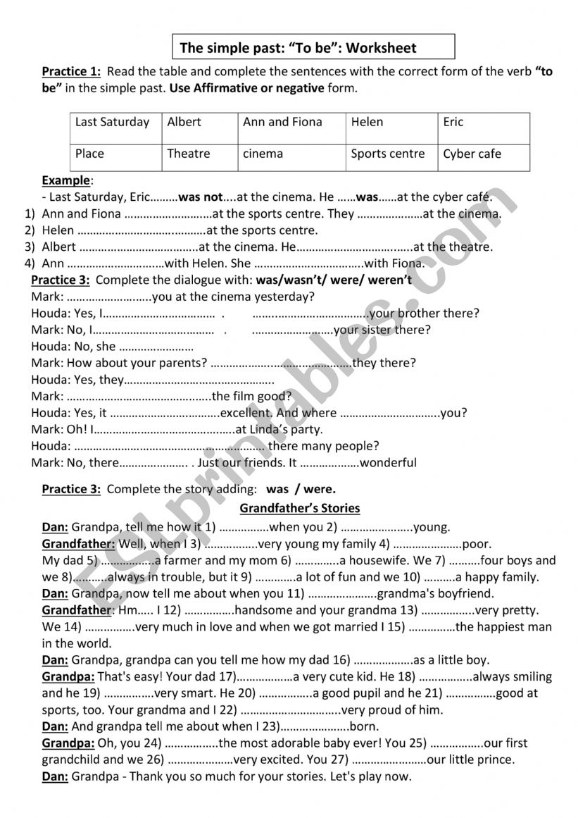 to be in the simple past worksheet