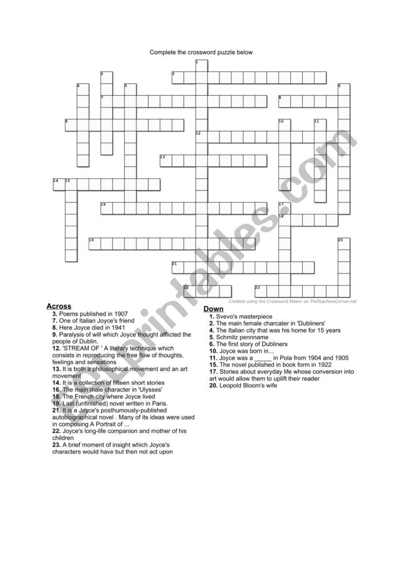 James Joyce worksheet