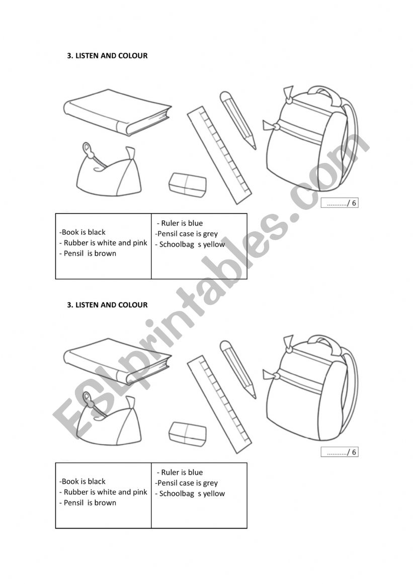 SCHOOL OBJECTS worksheet