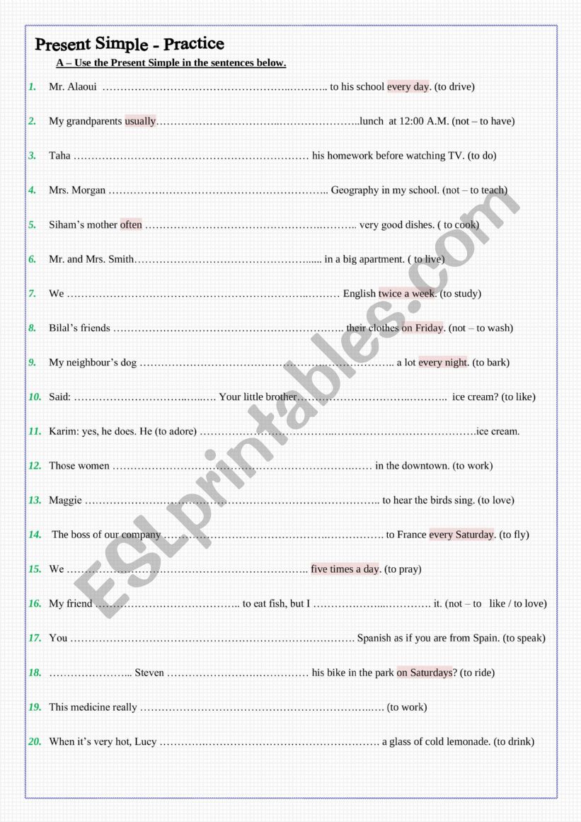 simple present exercise worksheet