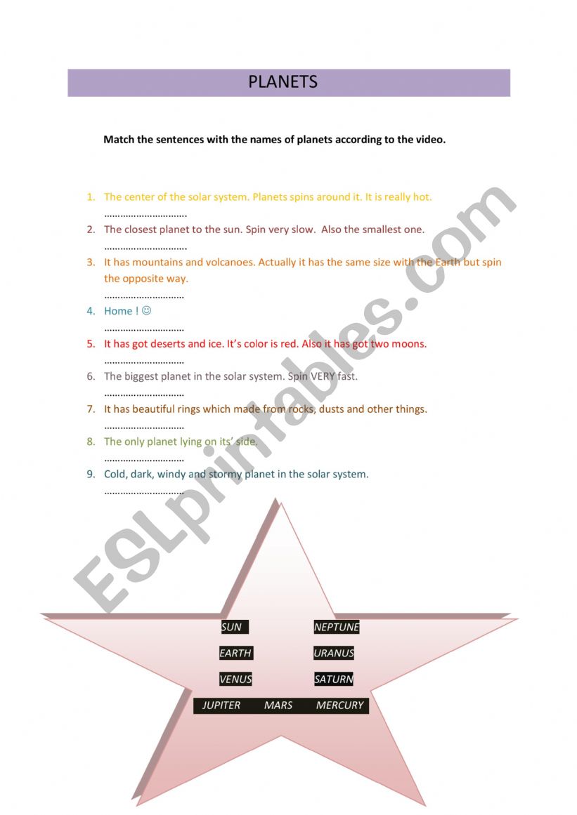 PLANETS worksheet