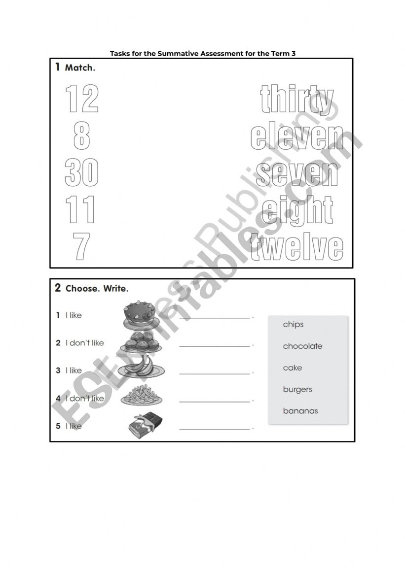The summative assessment worksheet
