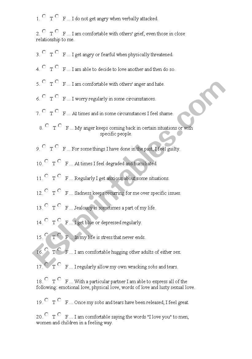 emotional intelligence test worksheet