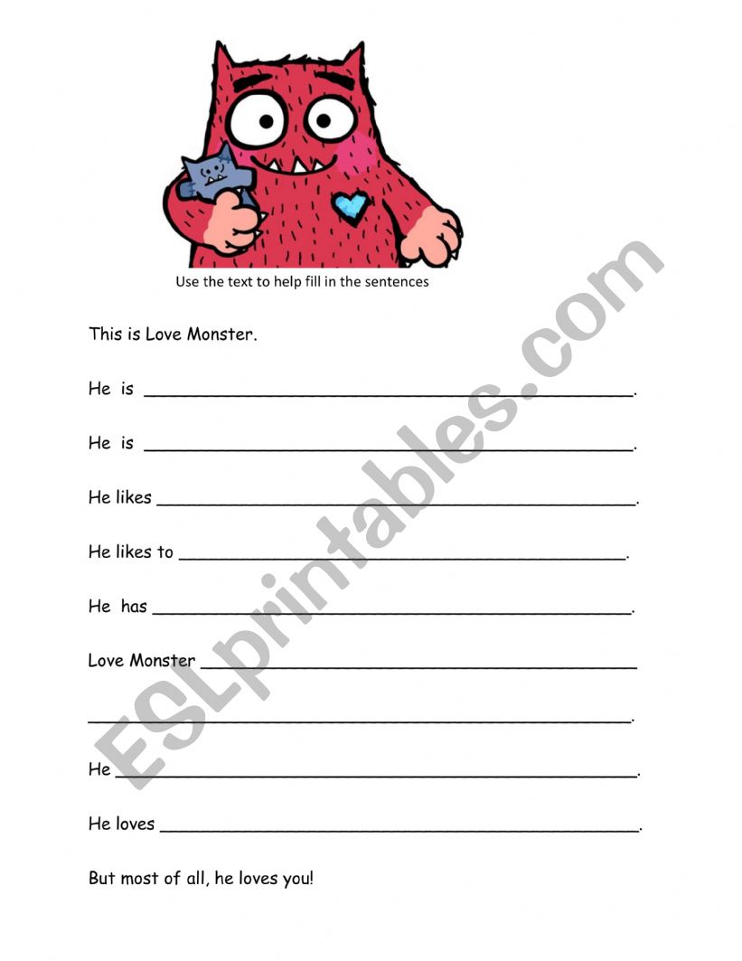 Love Monster Reading Response worksheet